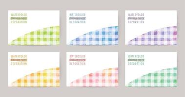 vector colorful watercolor gingham check background set. card for greetings, invitation, wedding