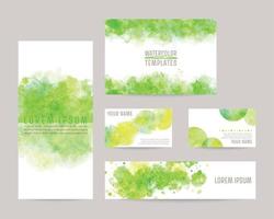 watercolor vector background templates. leaflet cover, card, business cards, banner -green