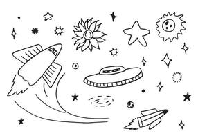 Space doodle vector elements.hand draw set of space icon on white background.