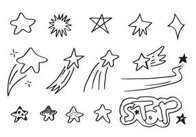 Hand drawn stars set. Star doodles collection on white background. vector