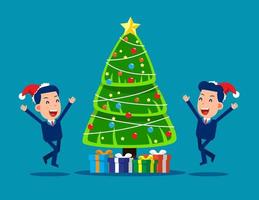 Happy business people Christmas party. Celebration christmas concept. Cute business cartoon vector illustration style