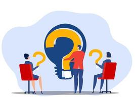 problem solving concept, business people standing with question marks then help hand put the lamp  to solve the bright problem. Creative.vector design illustration. vector