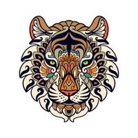 Colorido cabeza de tigre artes mandala aislado sobre fondo blanco. vector