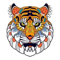 Colorido cabeza de tigre artes mandala aislado sobre fondo blanco. vector