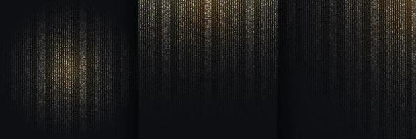 Set of elegant golden glitter dots halftone pattern on black background and texture luxury style vector