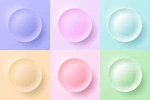 Set of 3D badges pastel colors circles shapes embossed elements minimal style background vector