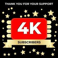 illustration vector graphic of thank you 4k followers, with golden color and black background. perfect design template for social network and followers