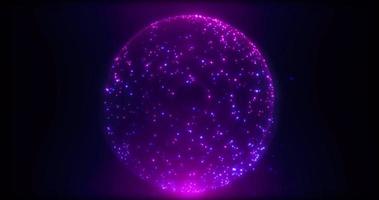 sfera cerchio palla fatto di piccolo luminoso volante particelle puntini cereali di sabbia viola brillante luminosa festivo. astratto sfondo. salvaschermo, video nel alto qualità 4k