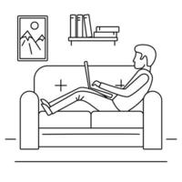 Man freelancer sofa concept background, outline style vector