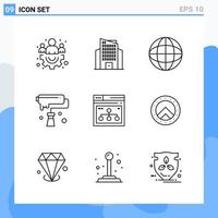 Modern 9 Line style icons Outline Symbols for general use Creative Line Icon Sign Isolated on White Background 9 Icons Pack Creative Black Icon vector background