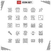 Set of 25 Modern UI Icons Symbols Signs for pin power attention energy computing Editable Vector Design Elements