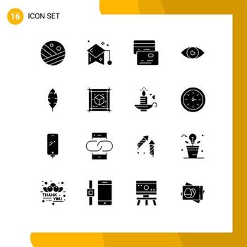 Pack of 16 Modern Solid Glyphs Signs and Symbols for Web Print Media such as feather eye student design app Editable Vector Design Elements