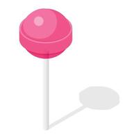 Pink lollipop icon, isometric style vector