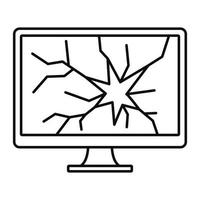 icono de monitor de computadora roto, estilo de contorno vector
