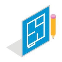Flat project and pencil icon, isometric 3d style