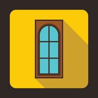 Wooden door with glass icon, flat style vector