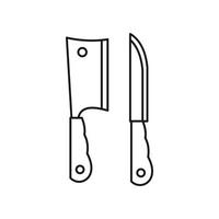 icono de cuchillo de cocina y cuchillo de carne, estilo de esquema vector