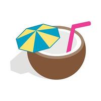 Coconut cocktail icon, isometric 3d style vector