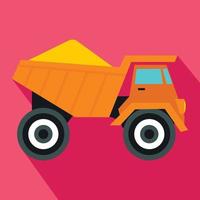 Dump truck with sand icon, flat style vector