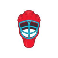 Red hockey helmet with cage icon, cartoon style vector