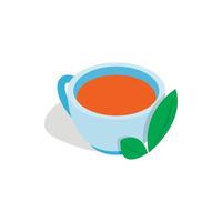 taza de té con icono de hoja de menta, estilo isométrico 3d vector