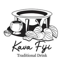 bebida kava con cuenco e ilustración de vector de hoja de kava, buena para el diseño del logotipo de la etiqueta del producto de bebida kava