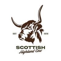 diseño de logotipo de ilustración de vector de cabeza de vaca de montaña escocesa, perfecto para logotipo de rancho y diseño de camiseta