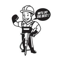 Retro Mascot Drillerman vector illustration logo design, perfect for construction company logo and icon design