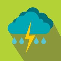 Cloud with lightning and rain icon, flat style vector