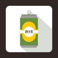 Green aluminum can icon, flat style vector