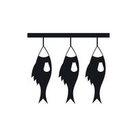 Three dried fish hanging on a rope icon vector