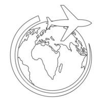 Plane on earth icon, outline style. vector