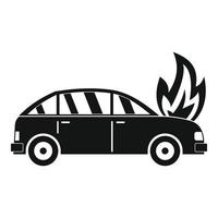 Burning car icon, simple style vector