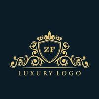 logotipo de la letra zf con escudo dorado de lujo. plantilla de vector de logotipo de elegancia.