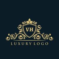 Letter VH logo with Luxury Gold Shield. Elegance logo vector template.