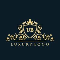 logotipo de la letra ub con escudo dorado de lujo. plantilla de vector de logotipo de elegancia.
