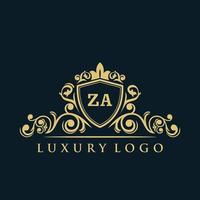 Letter ZA logo with Luxury Gold Shield. Elegance logo vector template.