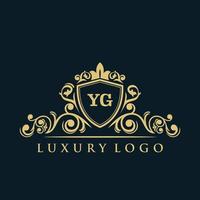 logotipo de letra yg con escudo de oro de lujo. plantilla de vector de logotipo de elegancia.