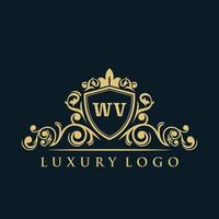 Letter WV logo with Luxury Gold Shield. Elegance logo vector template.