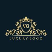 logotipo de letra vg con escudo dorado de lujo. plantilla de vector de logotipo de elegancia.