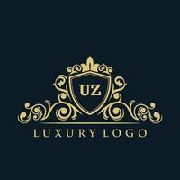Letter UZ logo with Luxury Gold Shield. Elegance logo vector template.