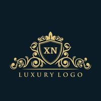 Letter XN logo with Luxury Gold Shield. Elegance logo vector template.