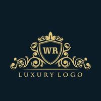 Letter WR logo with Luxury Gold Shield. Elegance logo vector template.