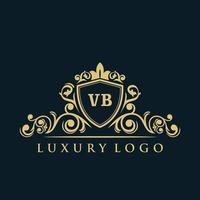 logotipo de la letra vb con escudo dorado de lujo. plantilla de vector de logotipo de elegancia.