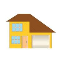 Yellow two storey house with garage icon vector