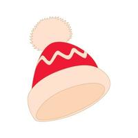 Red and white knitted hat icon, cartoon style vector