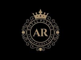 Letter AR Antique royal luxury victorian logo with ornamental frame. vector