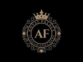 Letter AF Antique royal luxury victorian logo with ornamental frame. vector