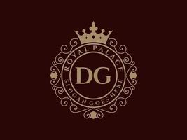 Letter DG Antique royal luxury victorian logo with ornamental frame. vector