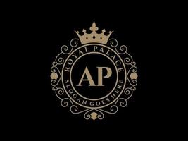 Letter AP Antique royal luxury victorian logo with ornamental frame. vector
